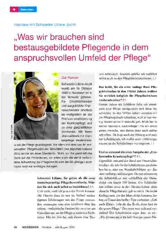 Vorschauseite 1: „Was wir brauchen sind bestausgebildete Pflegende in dem anspruchsvollen Umfeld der Pflege