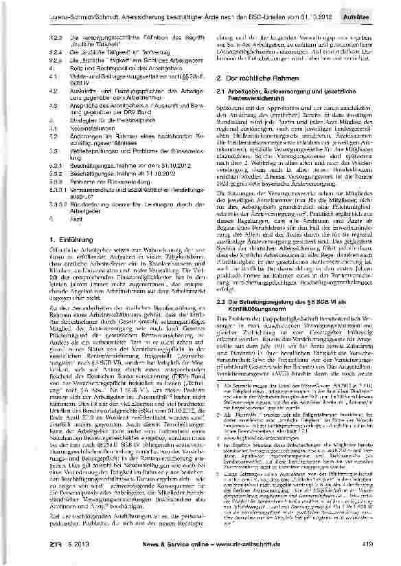 Vorschauseite 2: Die Alterssicherung beschäftigter Ärzte nach den BSG-Urteilen vom 31.10.2012