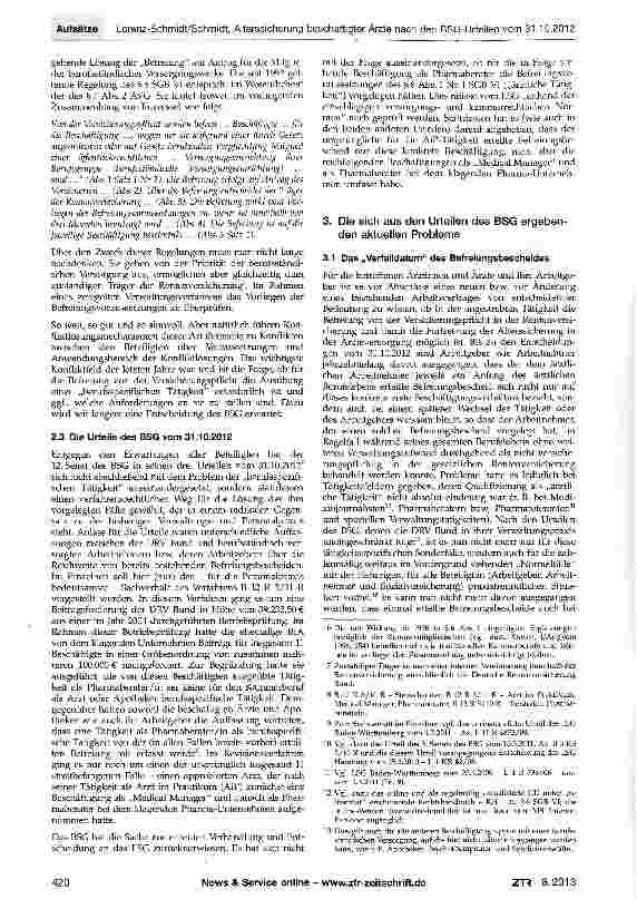 Vorschauseite 3: Die Alterssicherung beschäftigter Ärzte nach den BSG-Urteilen vom 31.10.2012