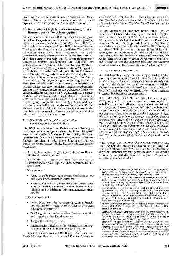 Vorschauseite 4: Die Alterssicherung beschäftigter Ärzte nach den BSG-Urteilen vom 31.10.2012