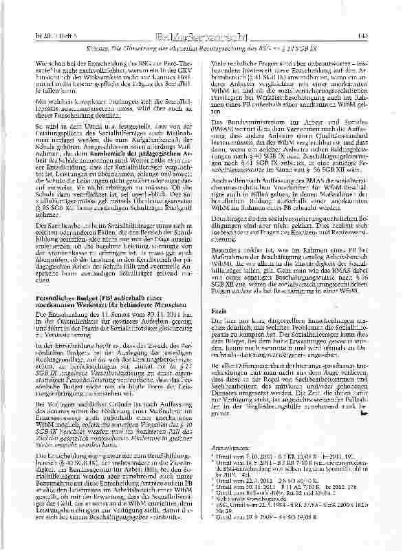 Vorschauseite 3: Die Umsetzung der aktuellen Rechtsprechung des BSG zu § 14 SGB IX, zur Heilund Hilfsmittelversorgung und zum Persönlichen Budget in der Sozialhilfepraxis