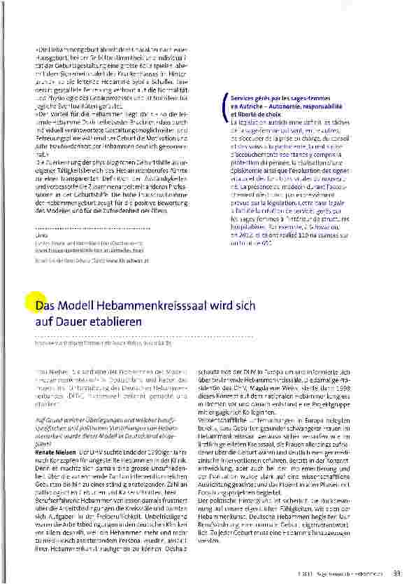 Vorschauseite 1: Das Modell Hebammenkreisssaal wird sich auf Dauer etablieren