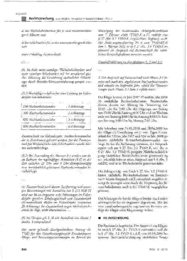 Vorschauseite 2: Zusatzurlaub für Nachtarbeit im Bereitschaftsdienst -TVöD-K