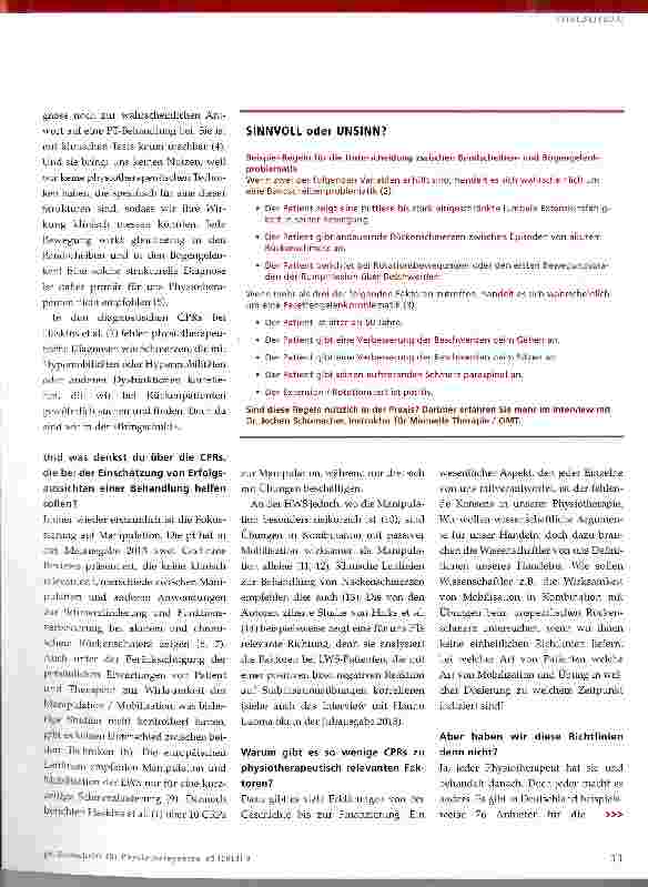 Vorschauseite 2: Welchen Praxisnutzen haben klinische Vorhersageregeln zum lumbalen Rückenschmerz für die Physiotherapie?