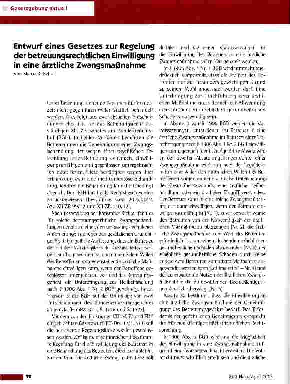 Vorschauseite 1: Entwurf eines Gesetzes zur Regelung der betreuungsrechtlichen Einwilligung in eine ärztliche Zwangsmaßnahme