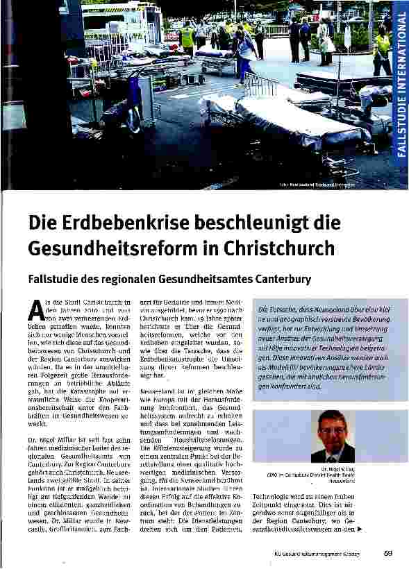 Vorschauseite 1: Die Erdbebenkrise beschleunigt die Gesundheitsreform in Christchurch