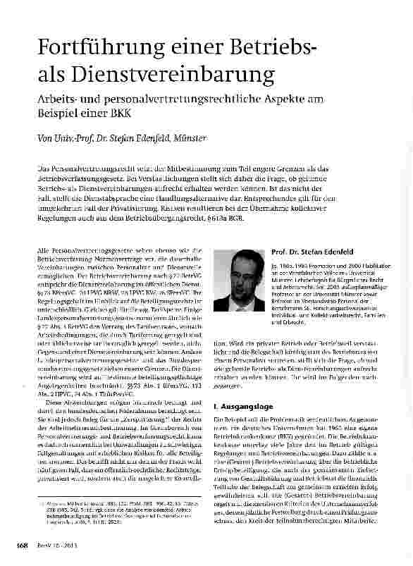 Vorschauseite 1: Fortführung einer Betriebsais Dienstvereinbarung