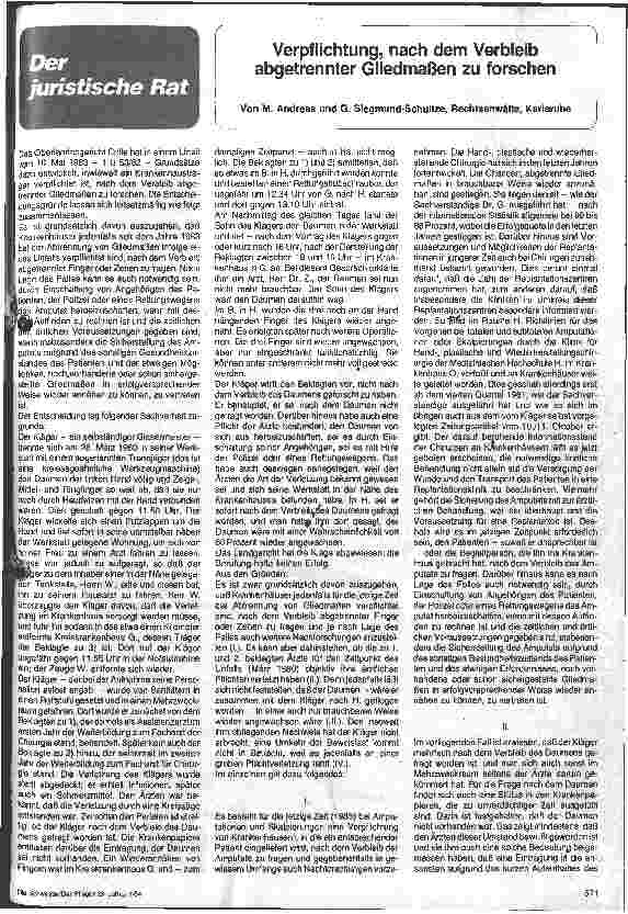 Vorschauseite 1: Verpflichtung nach dem Verbleib getrennter Gliedmaßen zu forschen