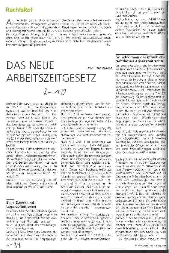 Vorschauseite 1: Das neue Arbeitszeitgesetz