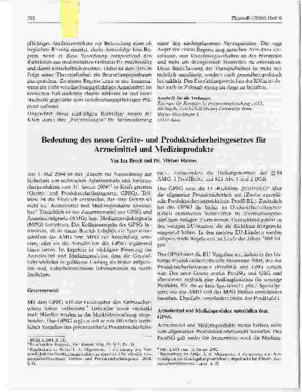 Vorschauseite 1: Bedeutung des neuen Geräteund Produktsicherheitsgesetzes für Arzneimittel und Medizinprodukte