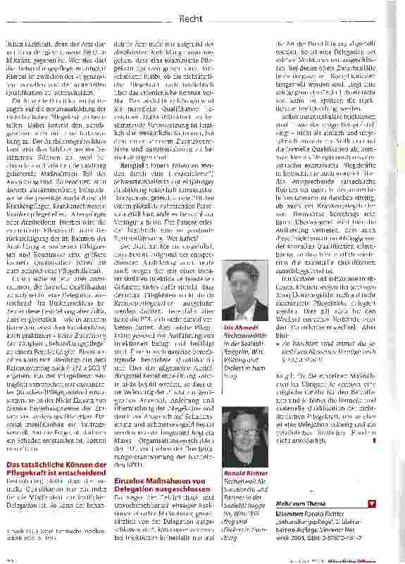 Vorschauseite 4: Pflege in der VerantwortungZur Haftung von PDL und Pflegekräften bei vom Arzt delegierten Maßnahmen