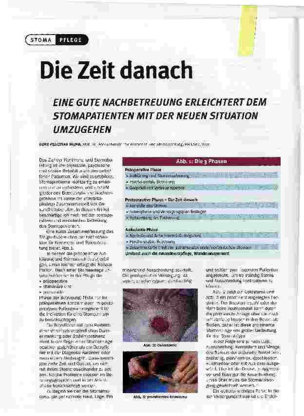Vorschauseite 1: Die Zeit danachEINE GUTE NACHBETREUUNG ERLEICHTERT DEM STOMAPATIENTEN MIT DER NEUEN SITUATION UMZUGEHEN