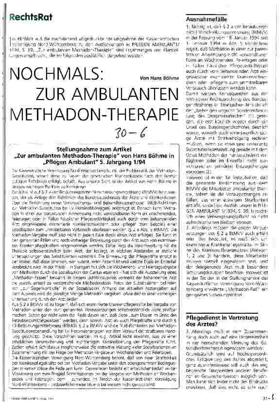 Vorschauseite 1: Nochmals: Zur ambulanten Methadon-Therapie