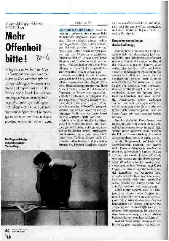 Vorschauseite 1: Mehr Offenheit bitte! Drogenabhängige Patienten im Spitalalltag