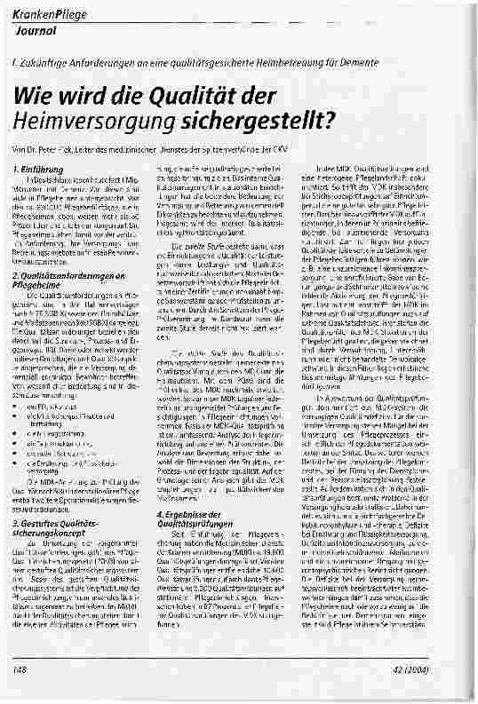 Vorschauseite 1: Wie wird die Qualität der Heimversorgung sichergestellt? Zukünftige Anforderungen an eine qualitätsgesicherte Heimbetreuung für Demente