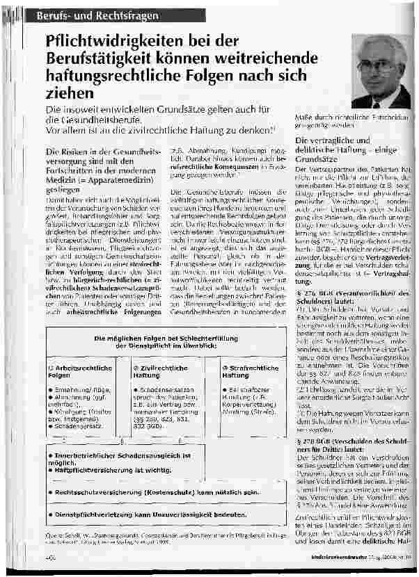 Vorschauseite 1: Pflichtwidrigkeiten bei der Berufstätigkeit können weitreichende haftungsrechtliche Folgen nach sich ziehen