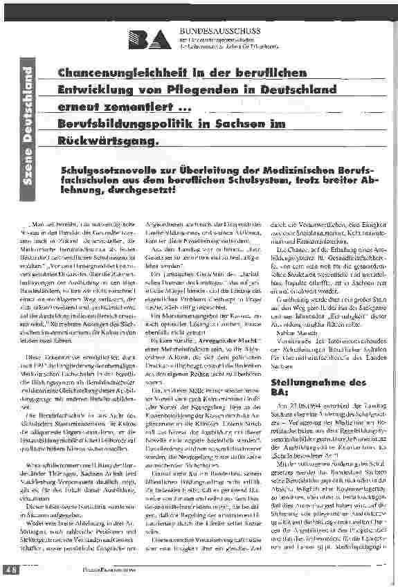 Vorschauseite 2: Chancengleichheit in der beruflichen Entwicklung von Pflegenden in Deutschland erneut zementiert ... Berufsbildungspolitik in Sachsen im Rückwärtsgang Schulgesetznovelle zur Überl…