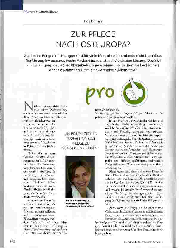 Vorschauseite 1: ZUR PFLEGE NACH OSTEUROPA?
