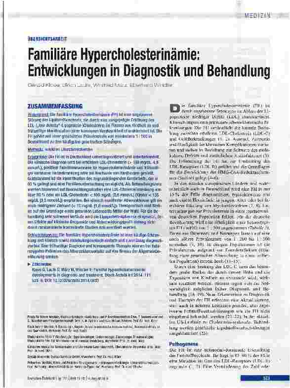 Vorschauseite 1: Familiäre Hypercholesterinämie: Entwicklungen in Diagnostik und Behandlung