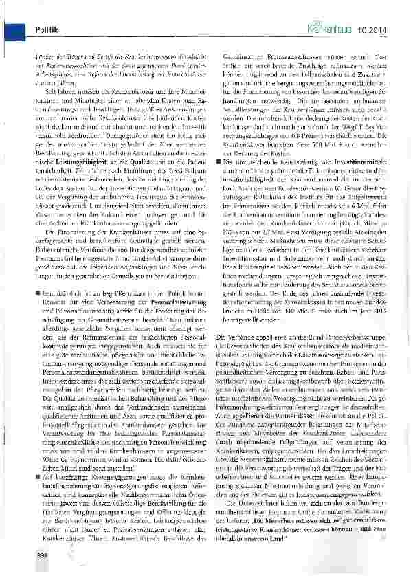 Vorschauseite 2: Krankenhausbündnis fordert von Bund-Länder-Arbeitsgruppe qualitätssichernde Krankenhausfinanzierung