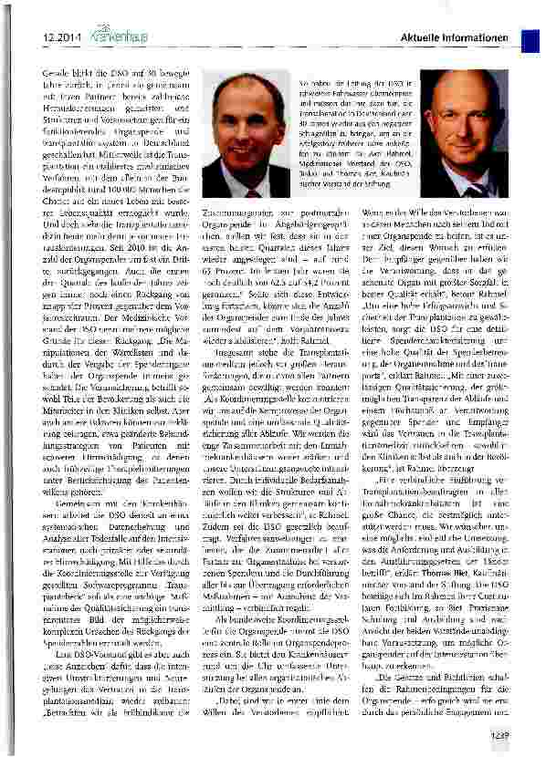 Vorschauseite 2: DSO: Konzentration auf Kernprozesse und Qualität im Entnahmeprozess