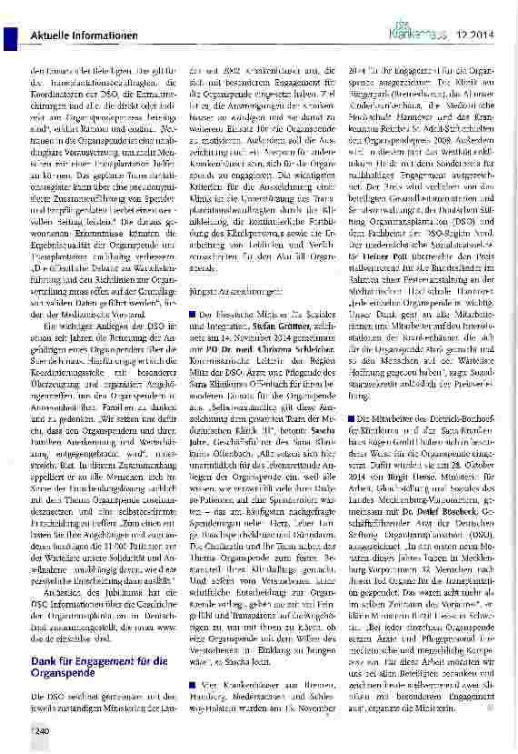Vorschauseite 3: DSO: Konzentration auf Kernprozesse und Qualität im Entnahmeprozess