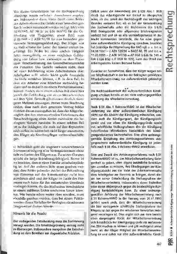 Vorschauseite 5: Außerordentliche Kündigung wegen Nicht-benachrichtigung des diensthabenden Arztes