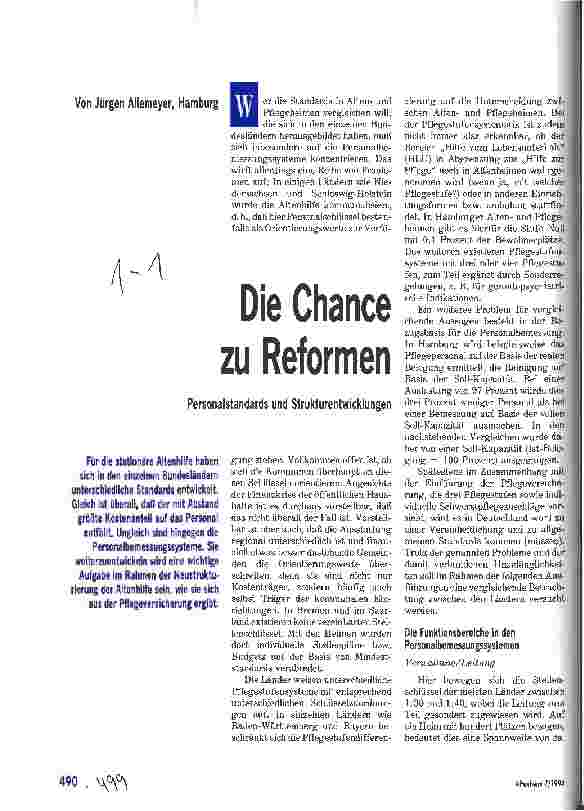 Vorschauseite 1: Die Chance zu Reformen Personalstandards und Strukturentwicklungen