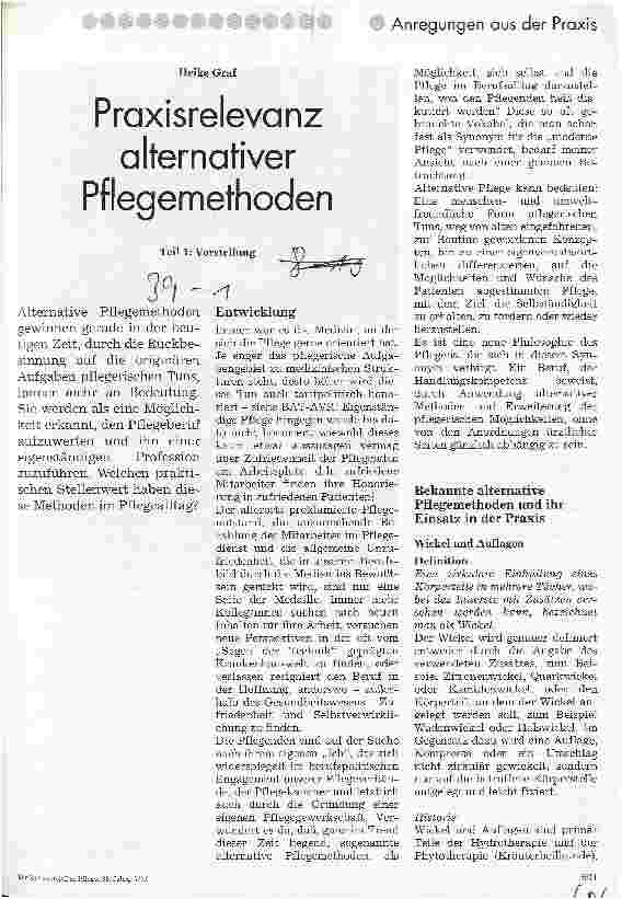 Vorschauseite 1: Praxisrelevanz alternativer Pflegemethoden Teil 1: Vorstellung