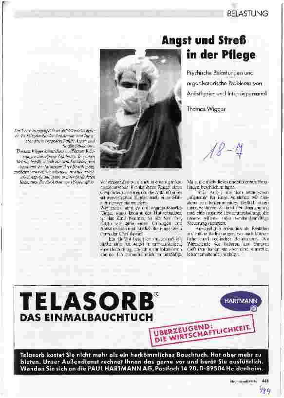 Vorschauseite 1: Angst und Streß in der Pflege Psychische Belastungen und organisatorische Probleme von Anästhesieund Intensivpersonal