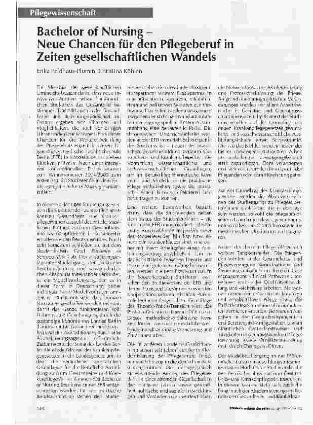 Vorschauseite 1: Bachelor of Nursing -Neue Chancen für den Pflegeberuf in Zeiten gesellschaftlichen Wandels