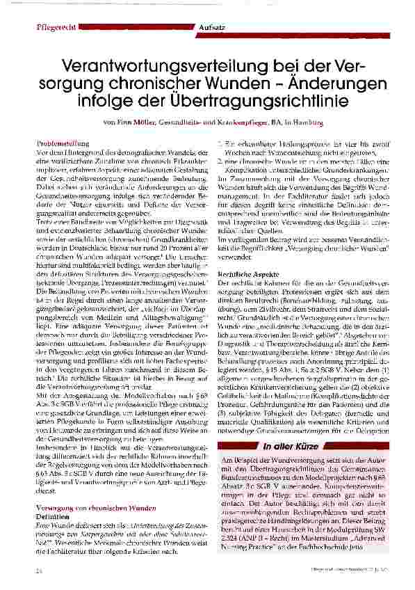 Vorschauseite 1: Verantwortungsverteilung bei der Versorgung chronischer Wunden - Änderungen infolge der Übertragungsrichtlinie