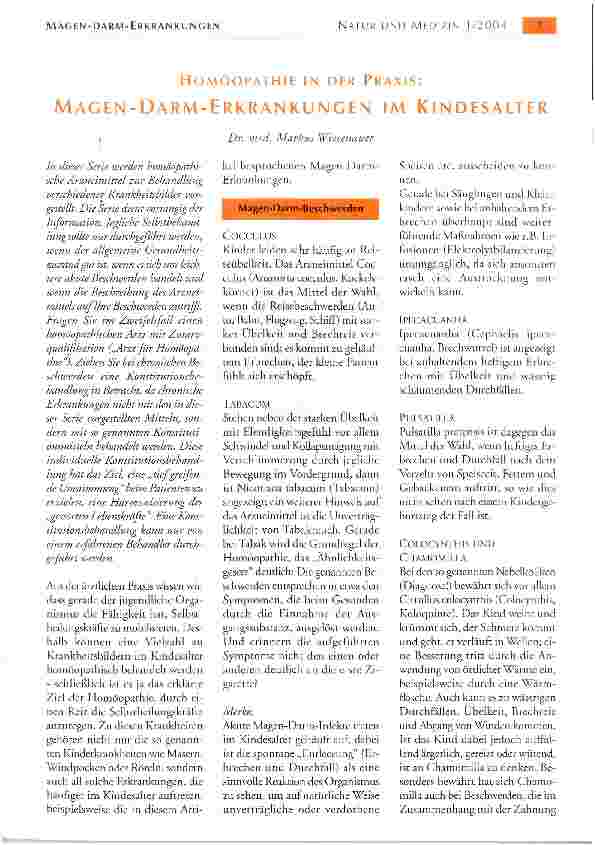 Vorschauseite 1: HOMÖOPATHIE IN DER PRAXIS: MAGEN-DARM-ERKRANKUNGEN IM KINDESALTER