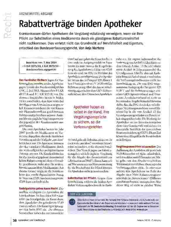 Vorschauseite 1: Rabattverträge binden Apotheker