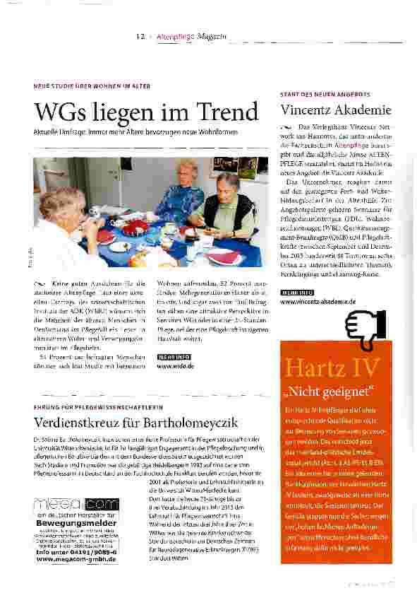 Vorschauseite 1: NEUE STUDIE ÜBER WOHNEN IM ALTER WGs liegen im Trend