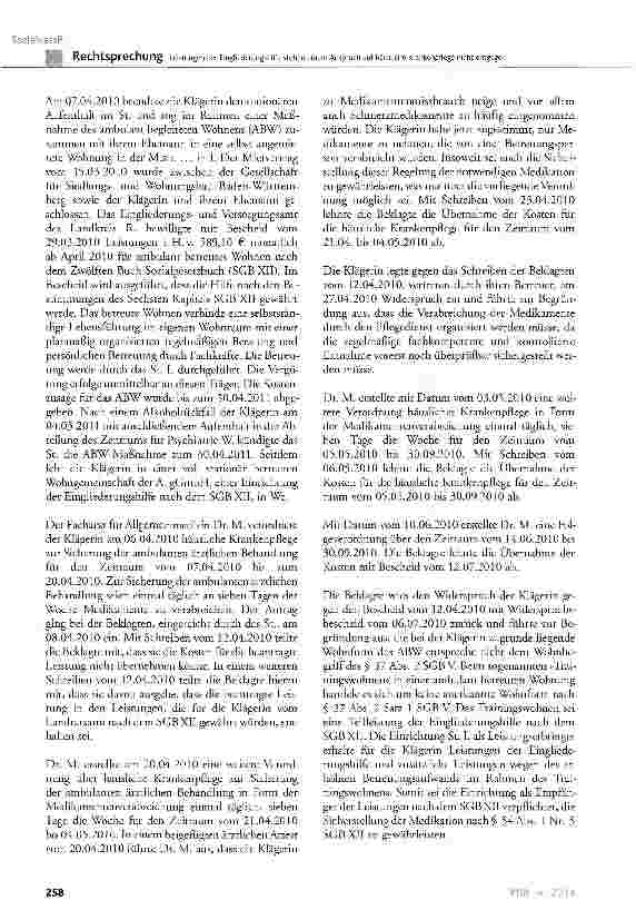Vorschauseite 2: Leistungen der Eingliederungshilfe stehen einem Anspruch auf häusliche Krankenpflege nicht entgegen SGB V § 37; SGB XII § 53, § 54; SCB IX § 55