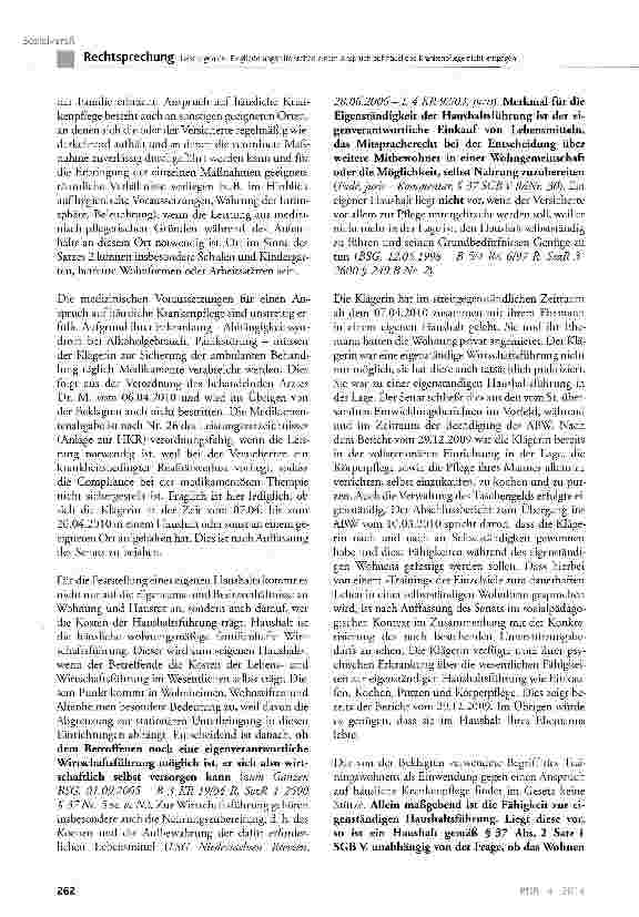Vorschauseite 6: Leistungen der Eingliederungshilfe stehen einem Anspruch auf häusliche Krankenpflege nicht entgegen SGB V § 37; SGB XII § 53, § 54; SCB IX § 55