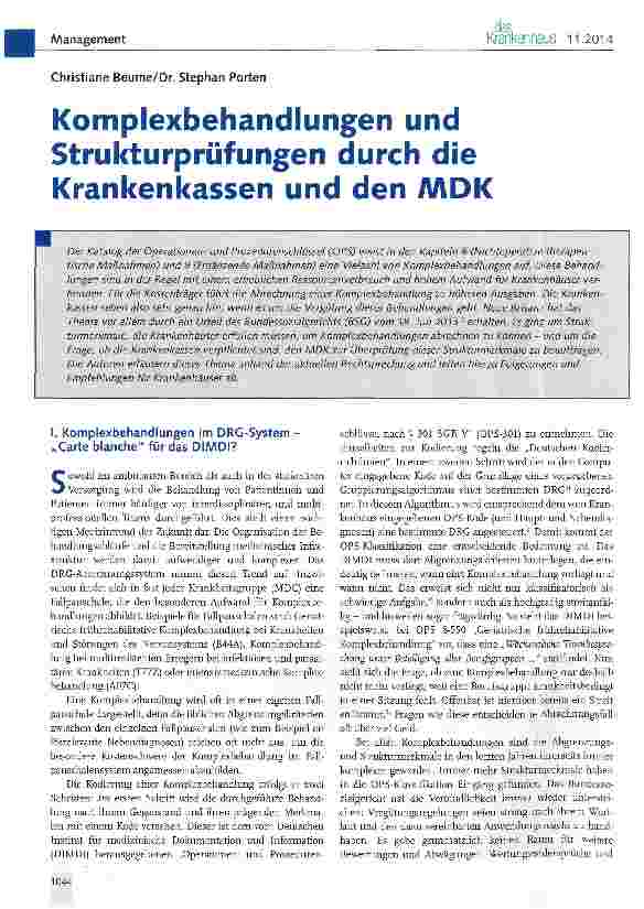 Vorschauseite 1: Komplexbehandlungen und Strukturprüfungen durch die Krankenkassen und den AADK