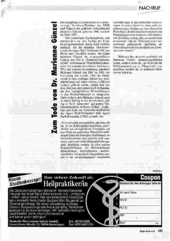 Vorschauseite 1: Zum Tode von Dr. Marianne Günzel Nachruf
