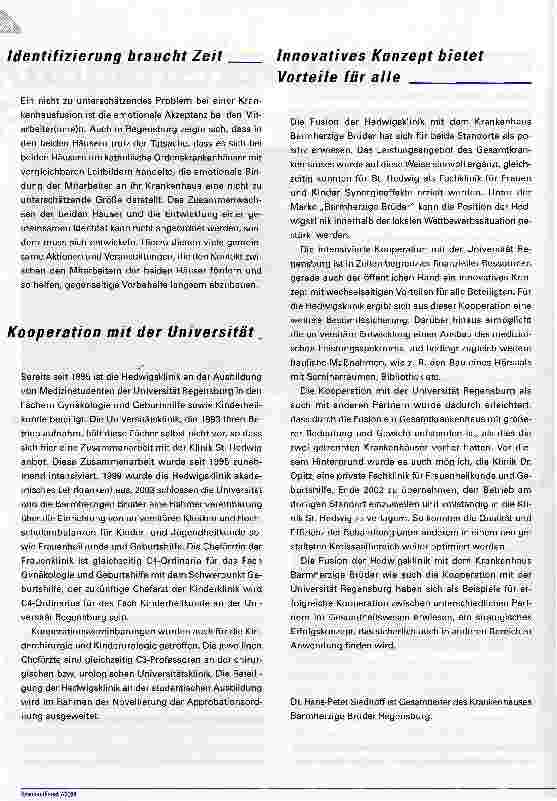 Vorschauseite 3: Kooperieren und FusionierenKooperation im Gesundheitswesen - ein Erfolgskonzept am Beispiel der Barmherzigen Brüder Regensburg
