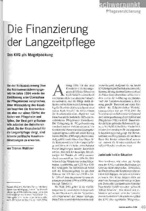 Vorschauseite 1: Die Finanzierung der LangzeitpflegeDas KVG als Mogelpackung