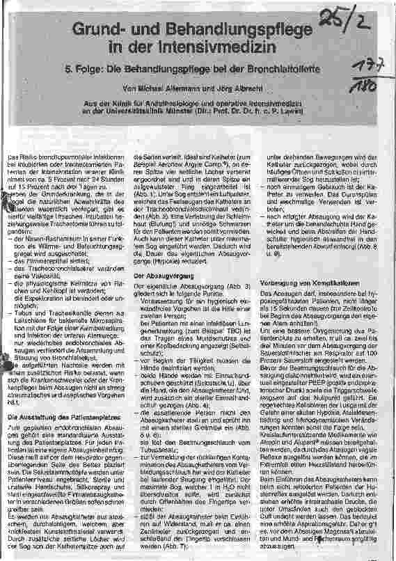 Vorschauseite 1: Grundu. Behandlungspflege in der Intensivmedizin/5. Folge: Die Behandlungspflege bei der Bronchialtoilette