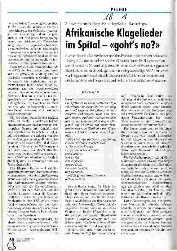 Vorschauseite 3: Afrikanische Klagelieder im Spital - gohts no? 3. Baseler Forum über PflegeKultur - KulturPflege