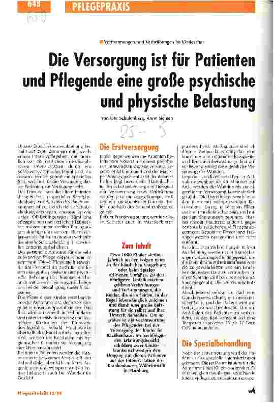 Vorschauseite 1: Die Versorgung ist für Patienten und Pflegende eine große psychische und physische Belastung Verbrennungen und Verbrühungen im Kindesalter