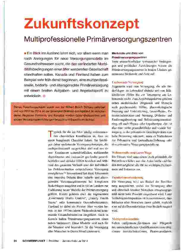 Vorschauseite 1: Zukunftskonzept Multiprofessionelle Primärversorgungszentren