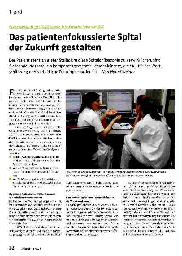 Vorschauseite 1: Prozessonentierte Skill-Grade-Mix-Entwicklung am USZDas patientenfokussierte Spital der Zukunft gestalten