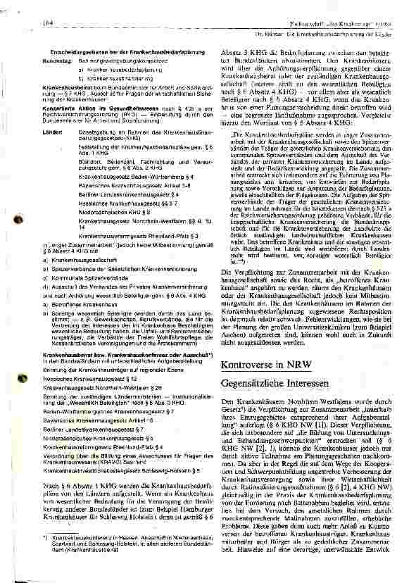 Vorschauseite 4: Die Krankenhausbedarfsplanung der Länder