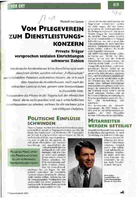 Vorschauseite 1: Vom Pflegeverein zum Dienstleistungskonzern Private Träger versprechen sozialen Einrichtungen schwarze Zahlen