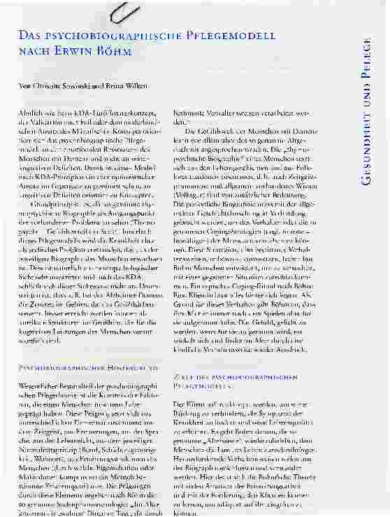Vorschauseite 1: DAS PSYCHOBIOGRAPHISCHE PFLEGEMODELL NACH ERWIN BÖHM