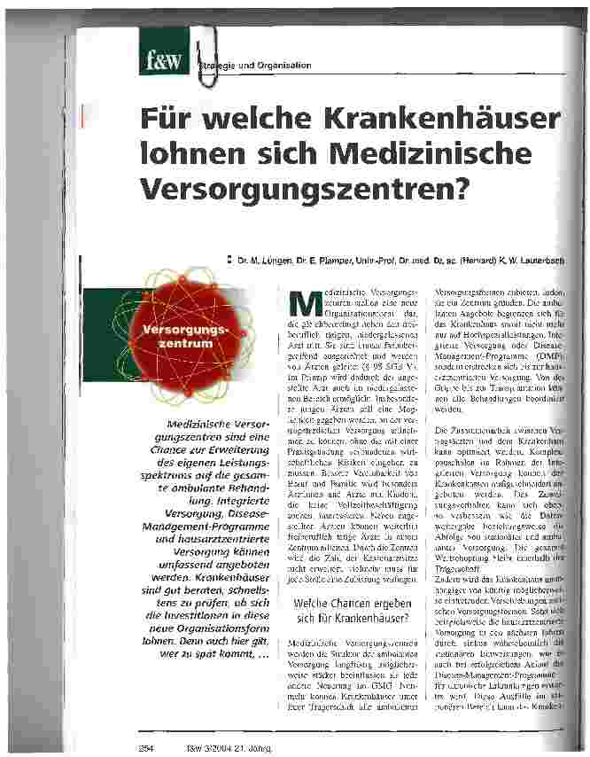 Vorschauseite 1: Für welche Krankenhäuser lohnen sich Medizinische Versorgungszentren?